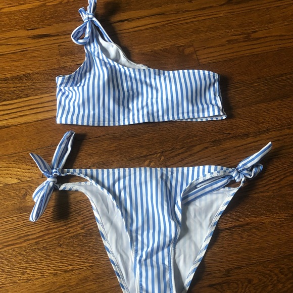 striped one shoulder bikini